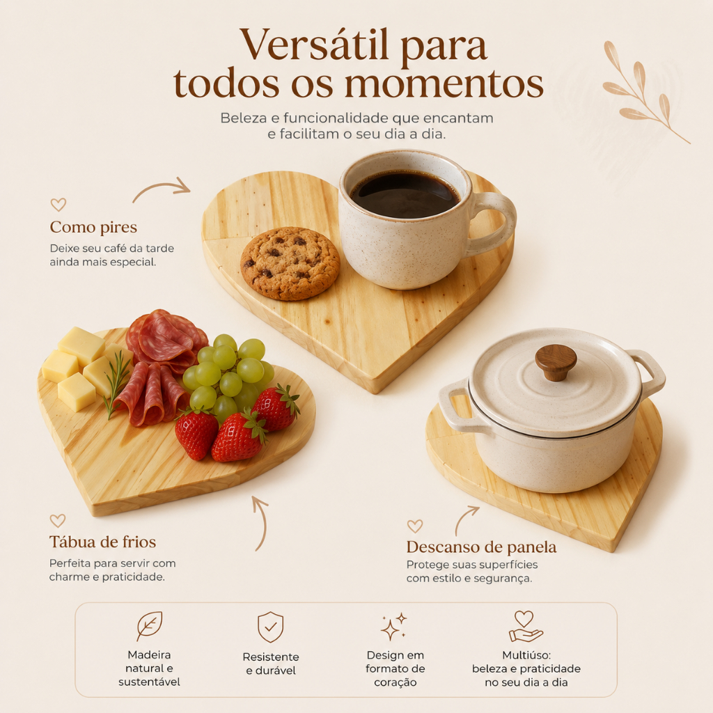 Coração Madeira Tábua Descanso de Panela Servir Petiscos Suporte Decoração