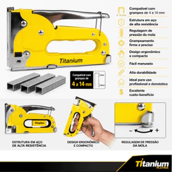 Grampeador Tapeceiro Profissional Aço Regulagem de Pressão 4 a 14mm Titanium Platina