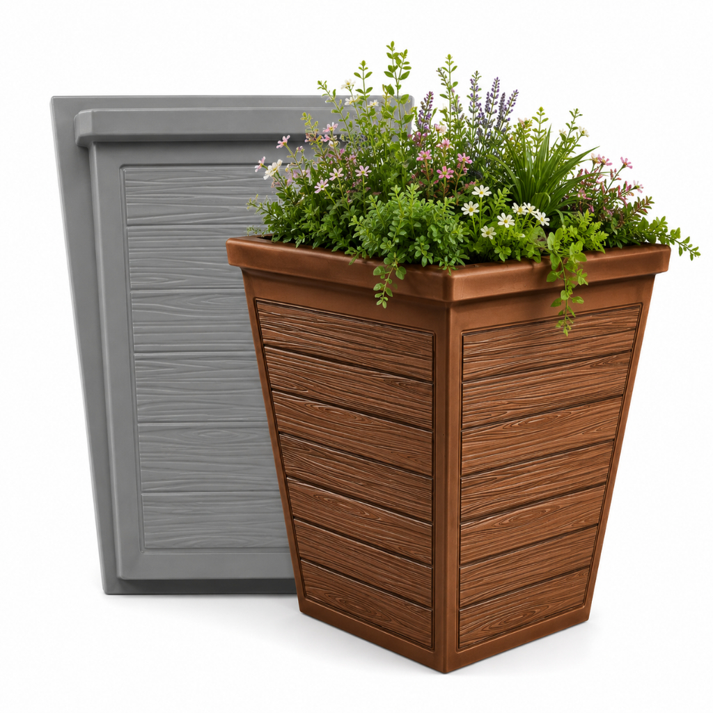 Forma Para Fabricar Vasos Cimentícios Para Jardim Imitação Madeira