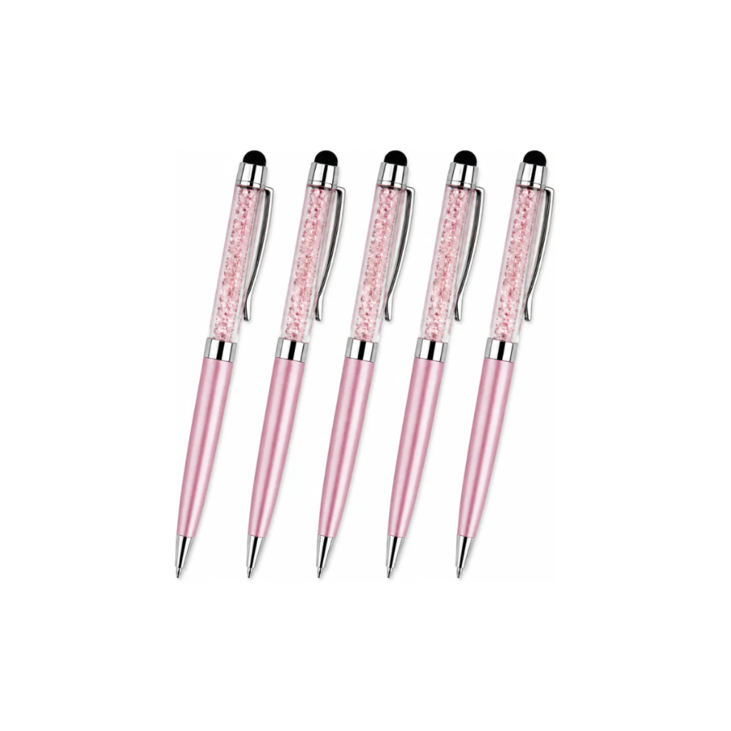 Kit 5 Caneta Touch Stylus 2 Em 1 Rosa Cristal Celular Tablet