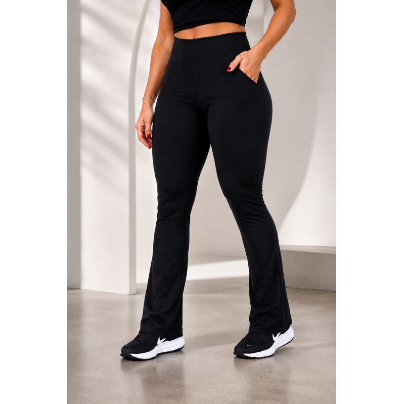 claça flare bailarina suplex com bolso flanelada zero transparência roupa de academia e dia a dia confortável
