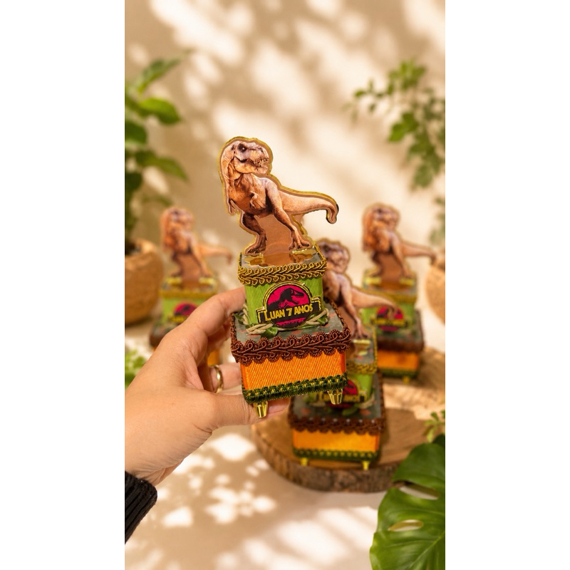 Kit 5 Caixa Acrílica Dupla Personalizado Jurassik Park Dinossauro Lembrancinha de Aniversario e Festa