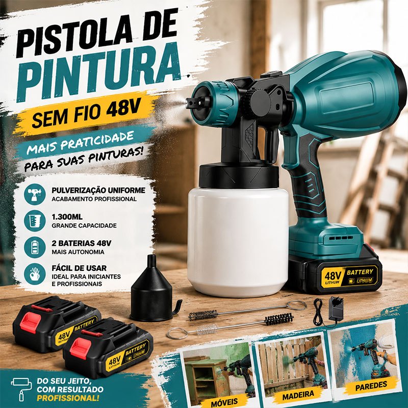 Pulverizador de Tinta HVLP 1200W Motor Forte com Regulagem de Fluxo para Trabalhos de Pintura