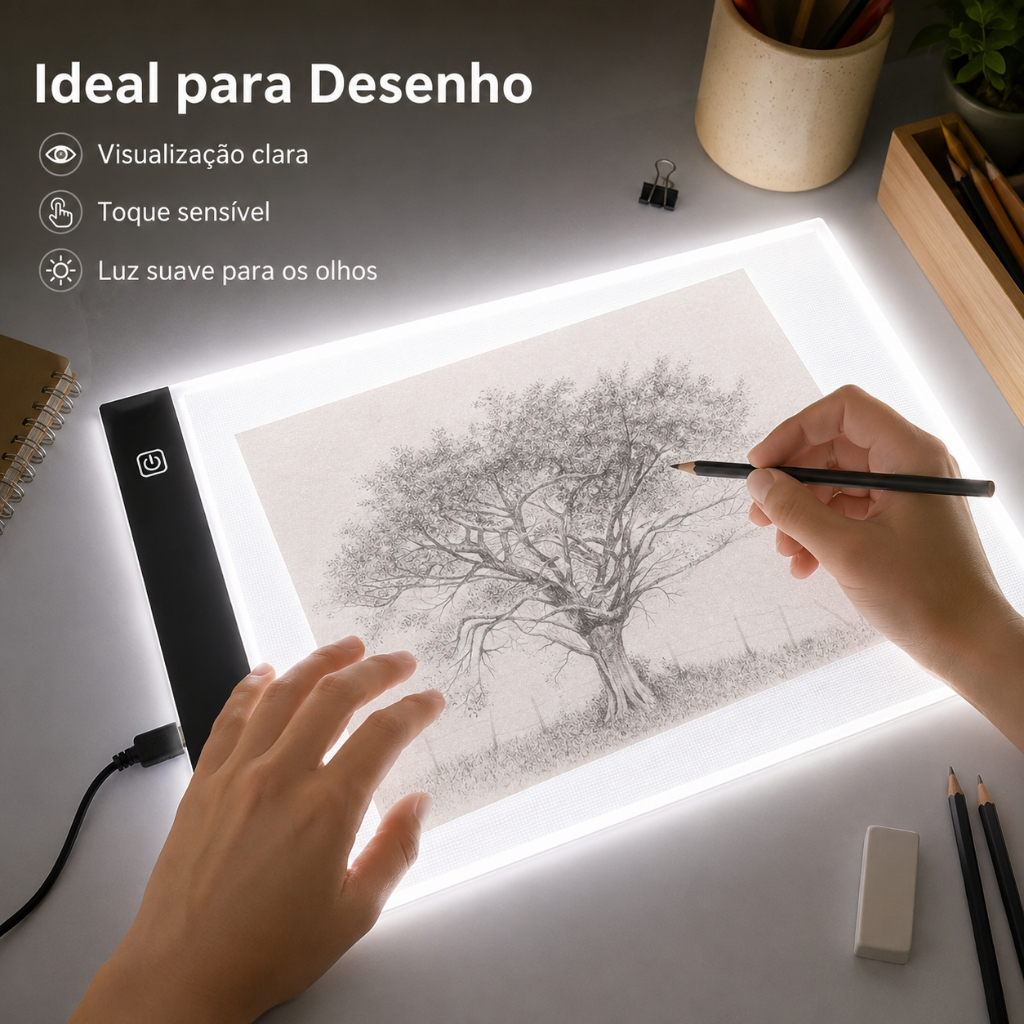 Mesa De Led Luz Branco Desenho Transposição A4 Profissional