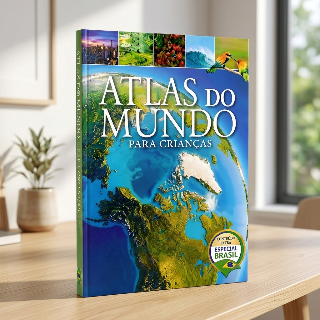 Atlas do Mundo Para Crianças Livro Infantil Educativo Geografia Países Bandeiras e Culturas