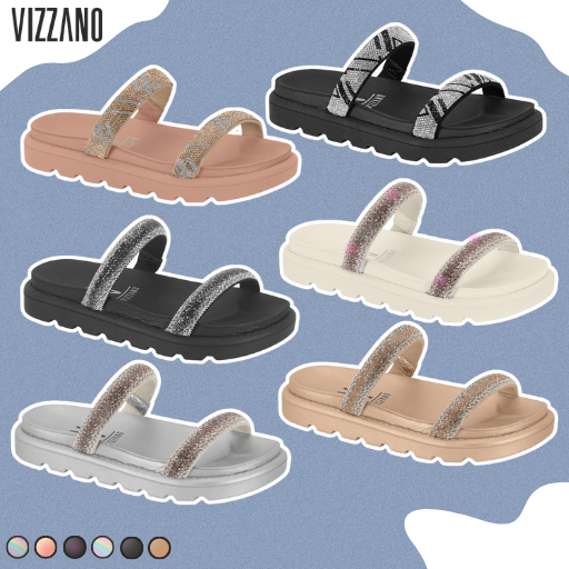 Papete Sandália Feminino Vizzano Birken com Strass Festa Brilhante