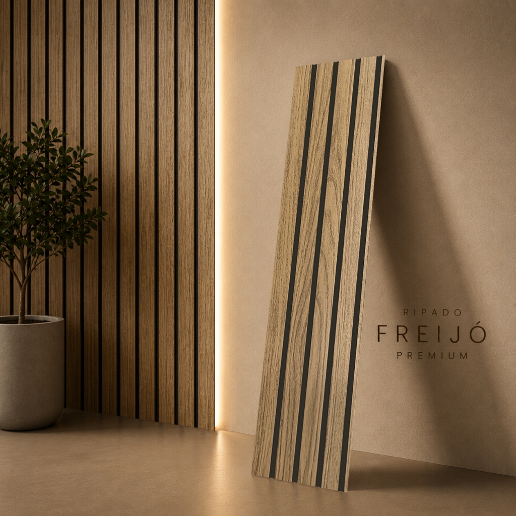 Kit até 20 Placas Adesivas Painel Madeira Ripada Mdf Montável Premium 90x16cm