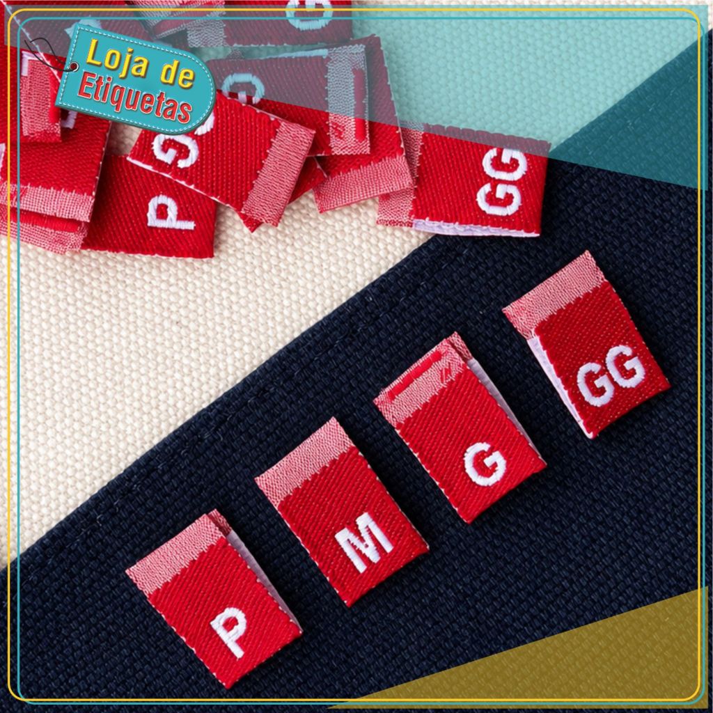 Kit 100 Etiquetas Bordadas P M G GG Vermelho (25un cada)
