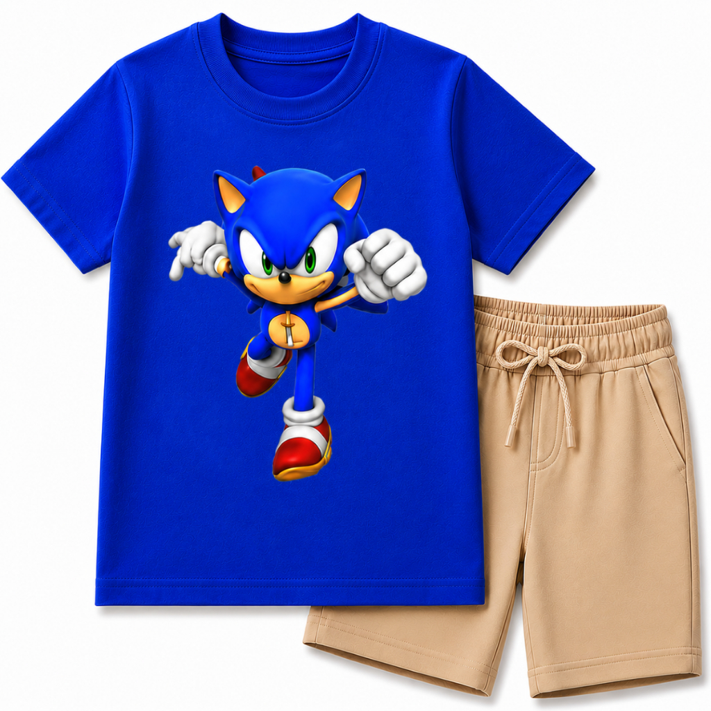 Kit Conjuntos Infantil Masculino Camiseta e Short Estampa Sonic 100% Algodão Confortavel Verão