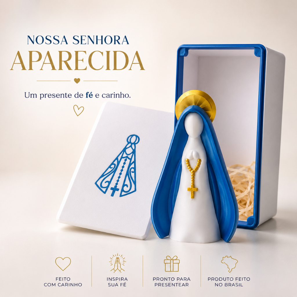 Nossa Senhora Aparecida com Caixa | Imagem Religiosa Decorativa | Presente Católico