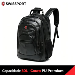 Mochila Executiva Reforçada Swissport 30L Couro PU Premium Notebook Escritório