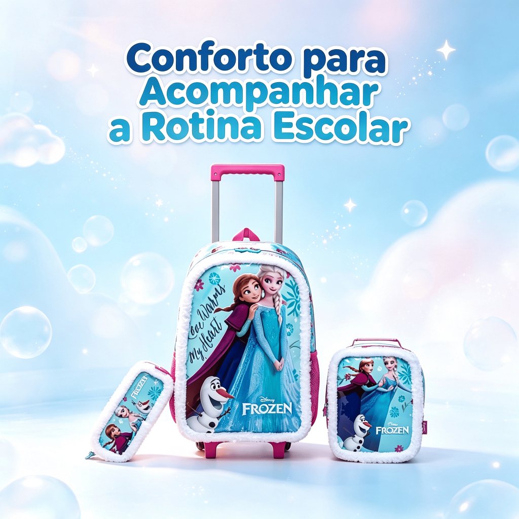 Kit Escolar Frozen Pelúcia Mochila Rodinha Lancheira Infantil Disney