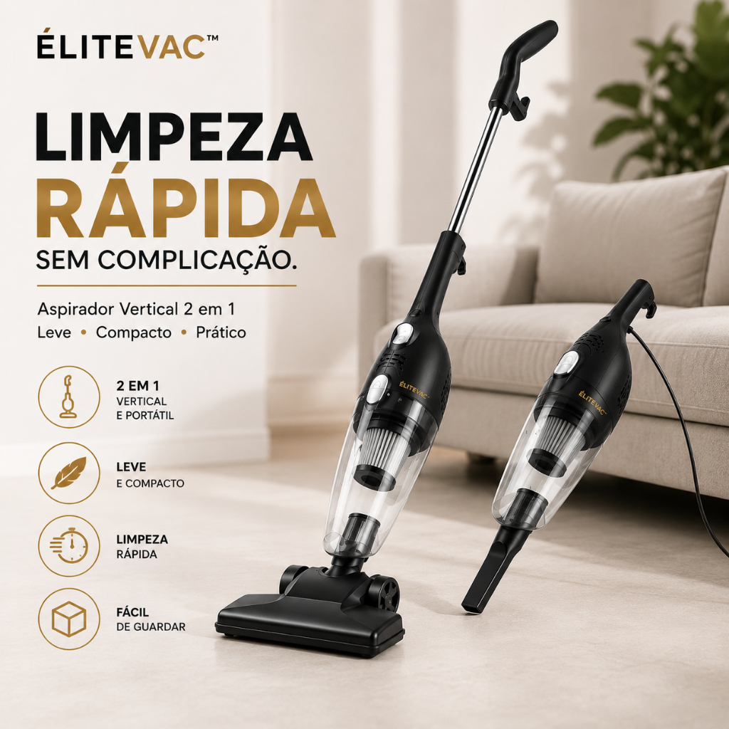 Aspirador De Pó Portátil Vertical 2 Em 1 Com Cabo Potente Compacto 110VAspirador de Pó Vertical 2 em 1 Portátil 110V com