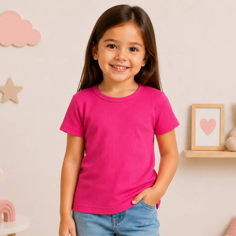 Camiseta Infantil Babylook Feminina Ribana Canelada