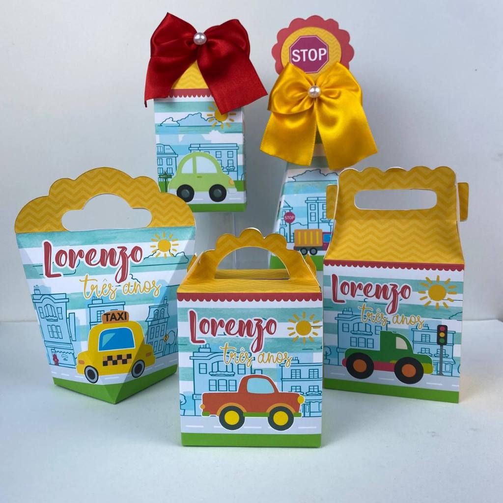 Kit Festa Personalizado Carrinhos Meios de Transportes (PEGUE e MONTE) Lembrancinhas Caixinhas para Festa Infantil