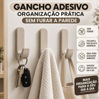 Organizador Parede Gancho Cabide Adesivo Porta Toalha Chaves Bolsa Banheiro Cozinha Quarto Lavanderia Multiuso Kit