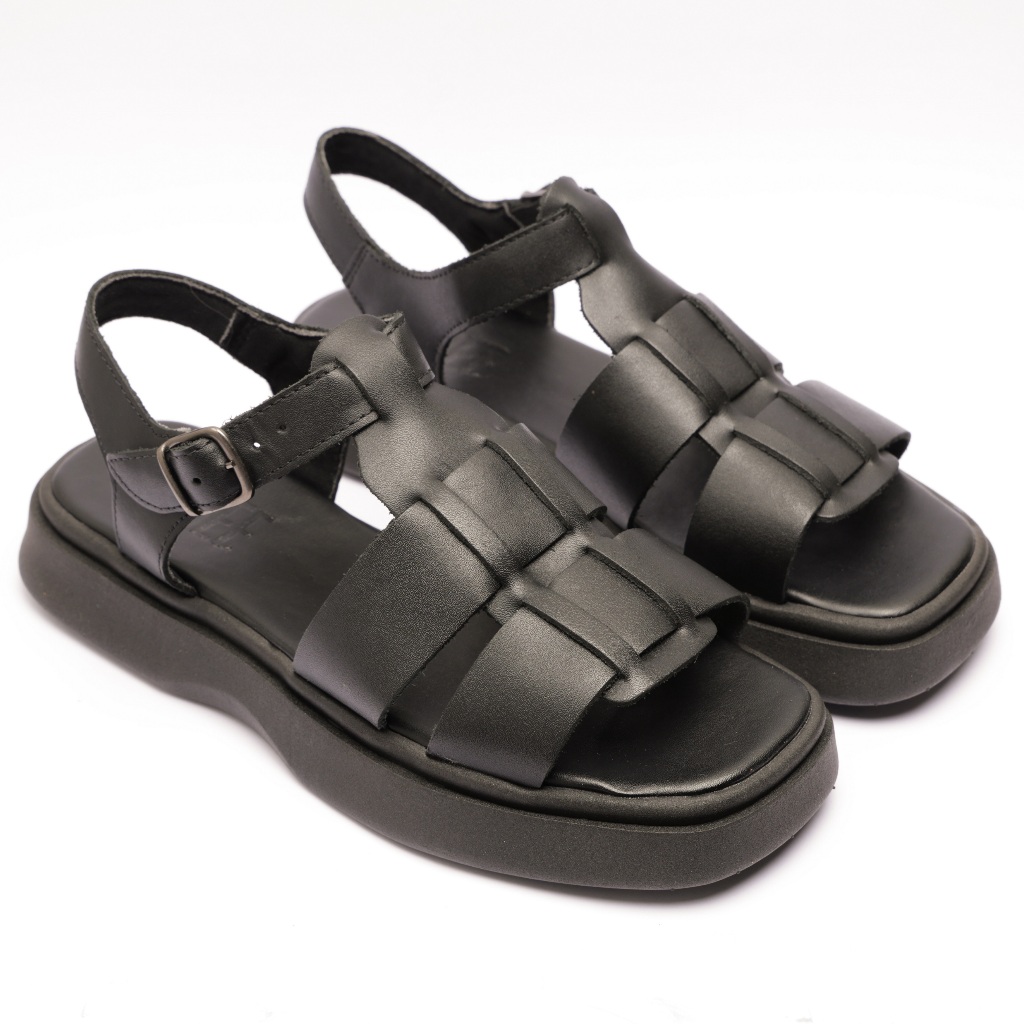 Sandália Feminina Tratorada Couro Legítimo Zaibee Tira Trançada Fivela Ajustável Solado Flatform Confortável Casual