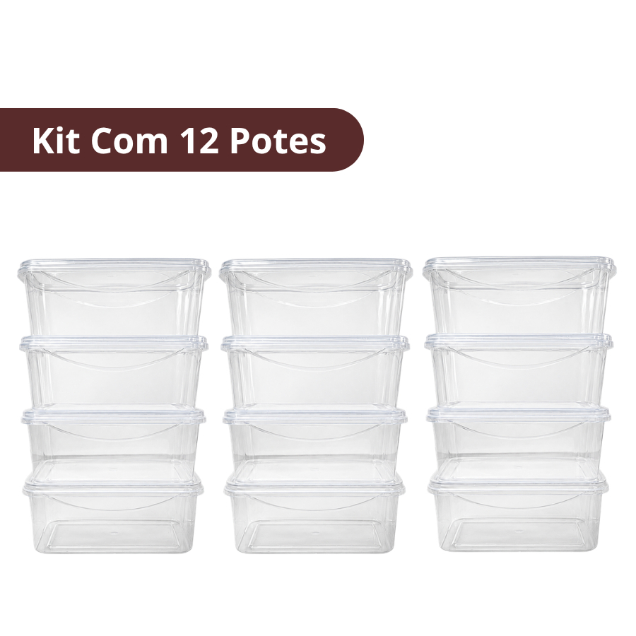 Kit com 12 1L potes transparentes organizadores mantimento marmita multiuso cozinha plastico