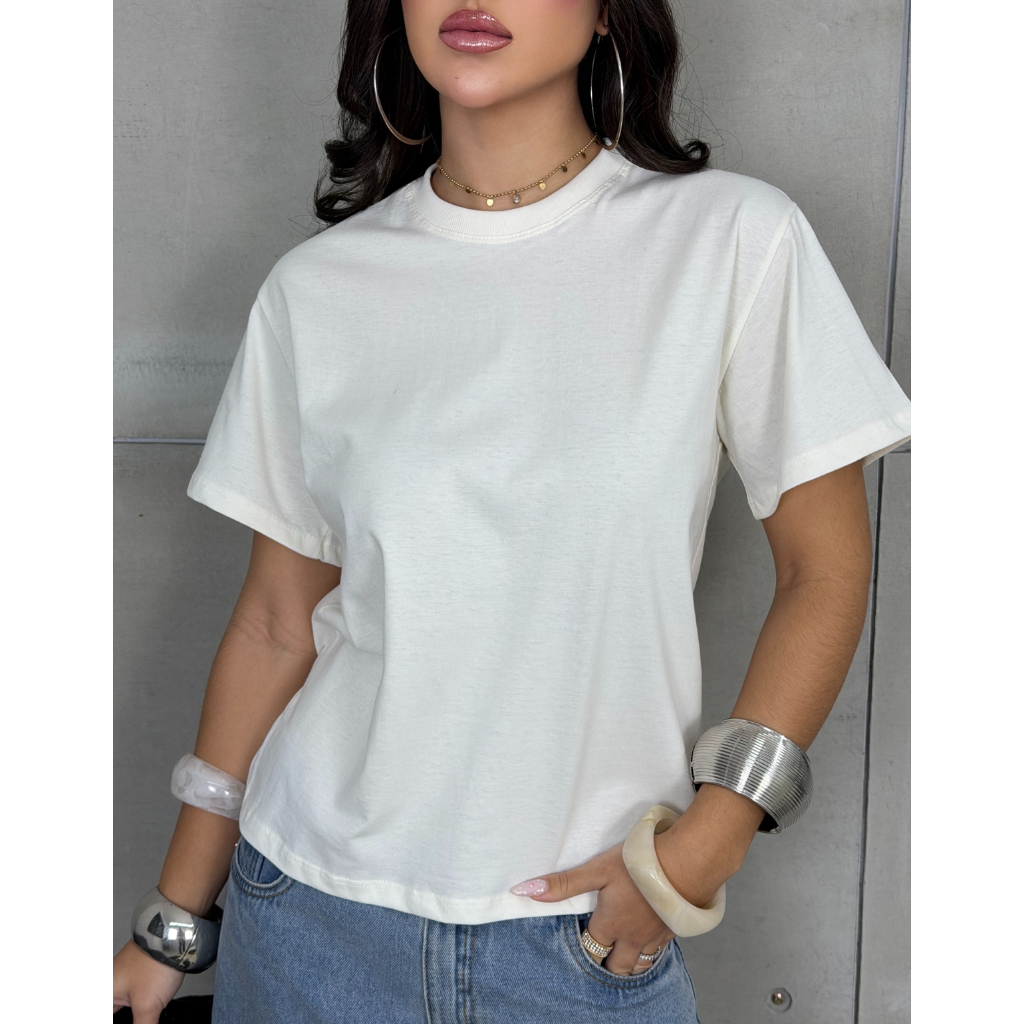Blusa Feminina Camiseta Oversized Overboxy T-shirt Básica 100% Algodão Confortável Gola Ribana