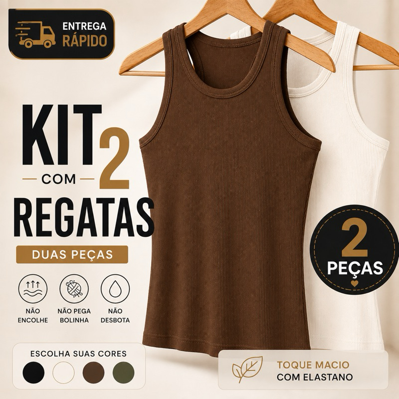 Kit 2 Blusas Feminina Regata Canelada Ribana Premium Social Americana Basica