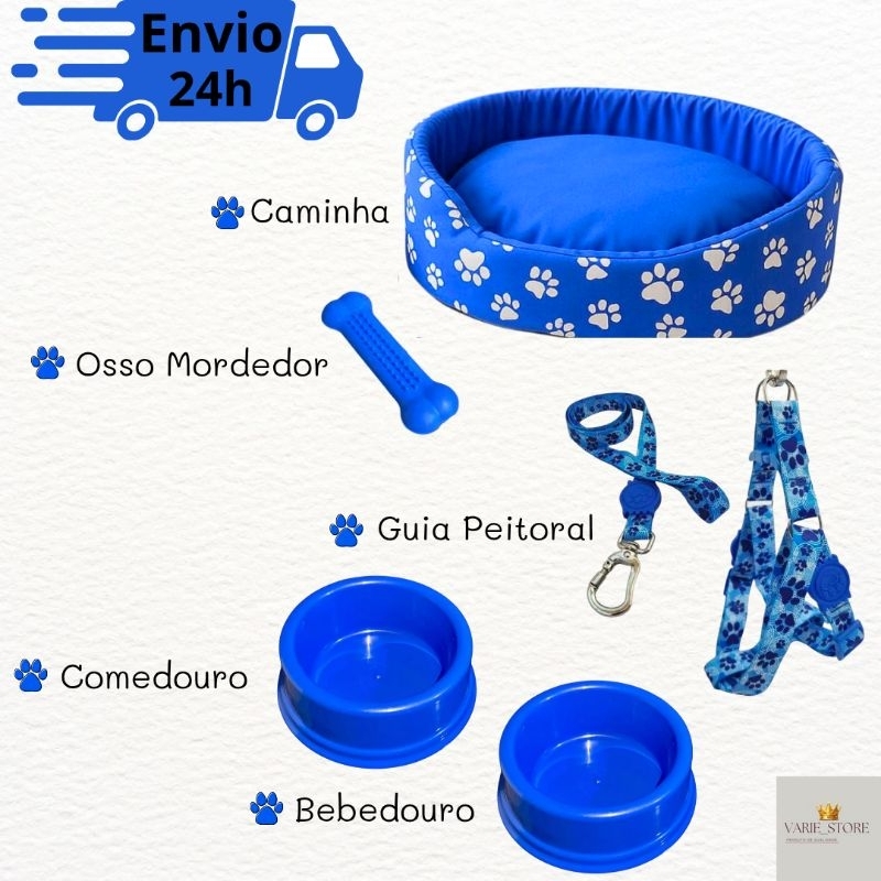 Kit Para Cachorro Luxuoso Paris Pequeno Cama Pet Comedouro Para Cães