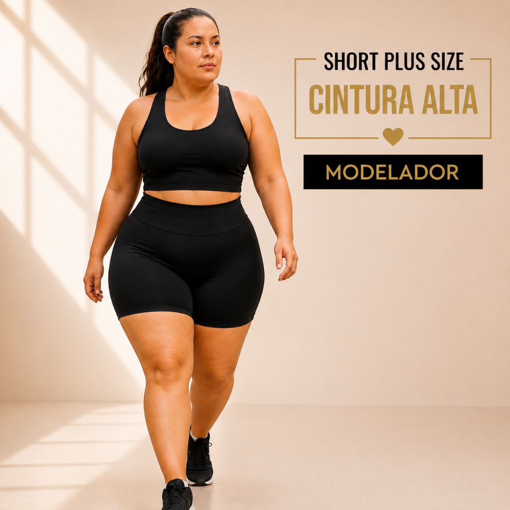 Shorts Plus Size Feminino Cintura Alta Modeladora Academia Confortável Zero Transparência G1 G2 G3