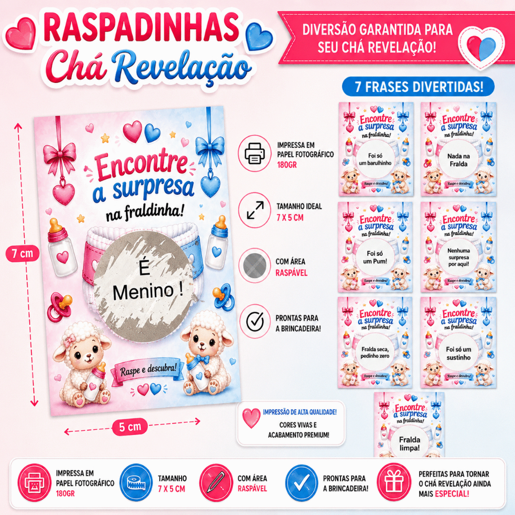 Raspadinha Personalizada Chá Revelação - Brincadeira Raspadinha Chá Revelação - Ovelhinha - Raspadinha - Chá Revelação -