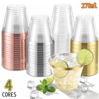Copos 270ml descartáveis de plástico cores metálico e elegante para festas, casamento e aniversário