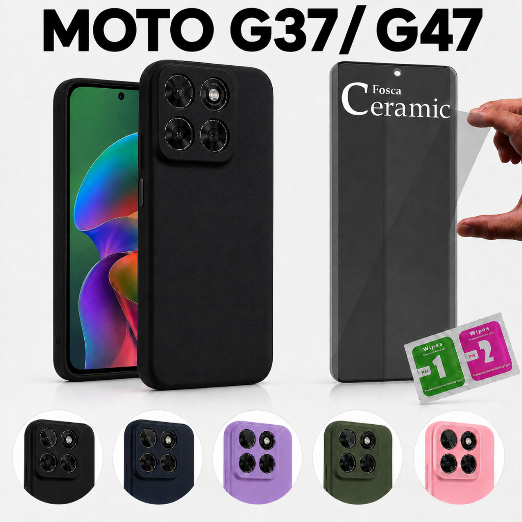 Motorola Moto G37 / G47 Capa Silicone Aveludada Premium Anti Impacto Proteção De Câmera + Película cerâmica privacidade