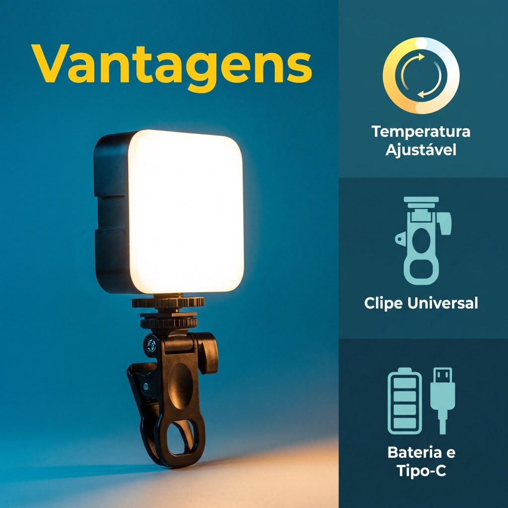 Painel de Luz Preenchimento LED Portátil para Celular Lives Selfies e Vídeos Curtos