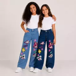 Calça Jeans Infantil Wide Leg Emily Vick com Regulador Interno Feminina Premium 4 ao 16