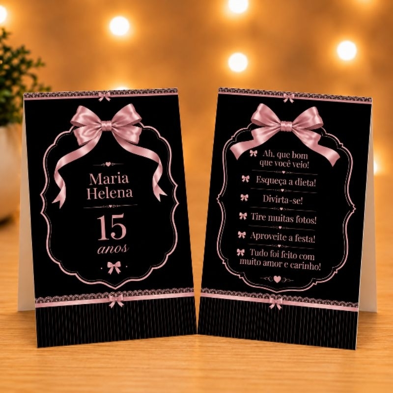 Plaquinha de Mesa Laços Rosa Personalizada | Centro de Mesa | Decoração Festa Infantil | Lembrancinha Aniversário