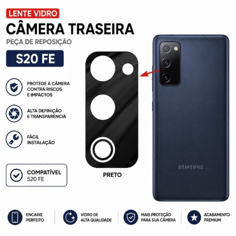 Lente Vidro Câmera Traseira S20 FE Proteção Premium Reposição Lente S20Fe