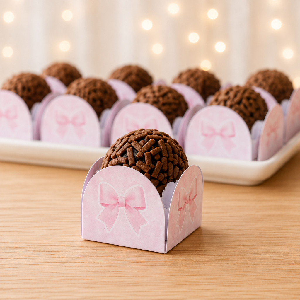 Forminhas de Docinhos Personalizada  Laço Rosa  Festa Infantil Aniversário e Mesversário