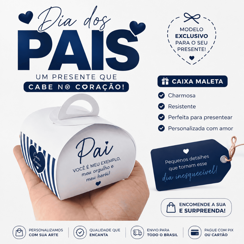 Caixinha para 1 Bombom Dia dos Pais Personalizada | Lembrancinha para Pai | Caixa Porta Bombom 5x5x4 cm