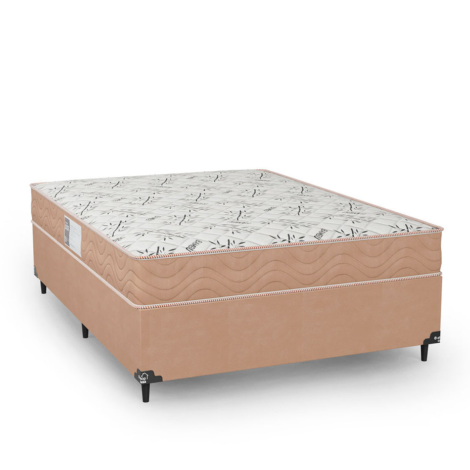 Cama Box Casal + Colchão D33 One Face - Suede Bege - e-Shop Casa