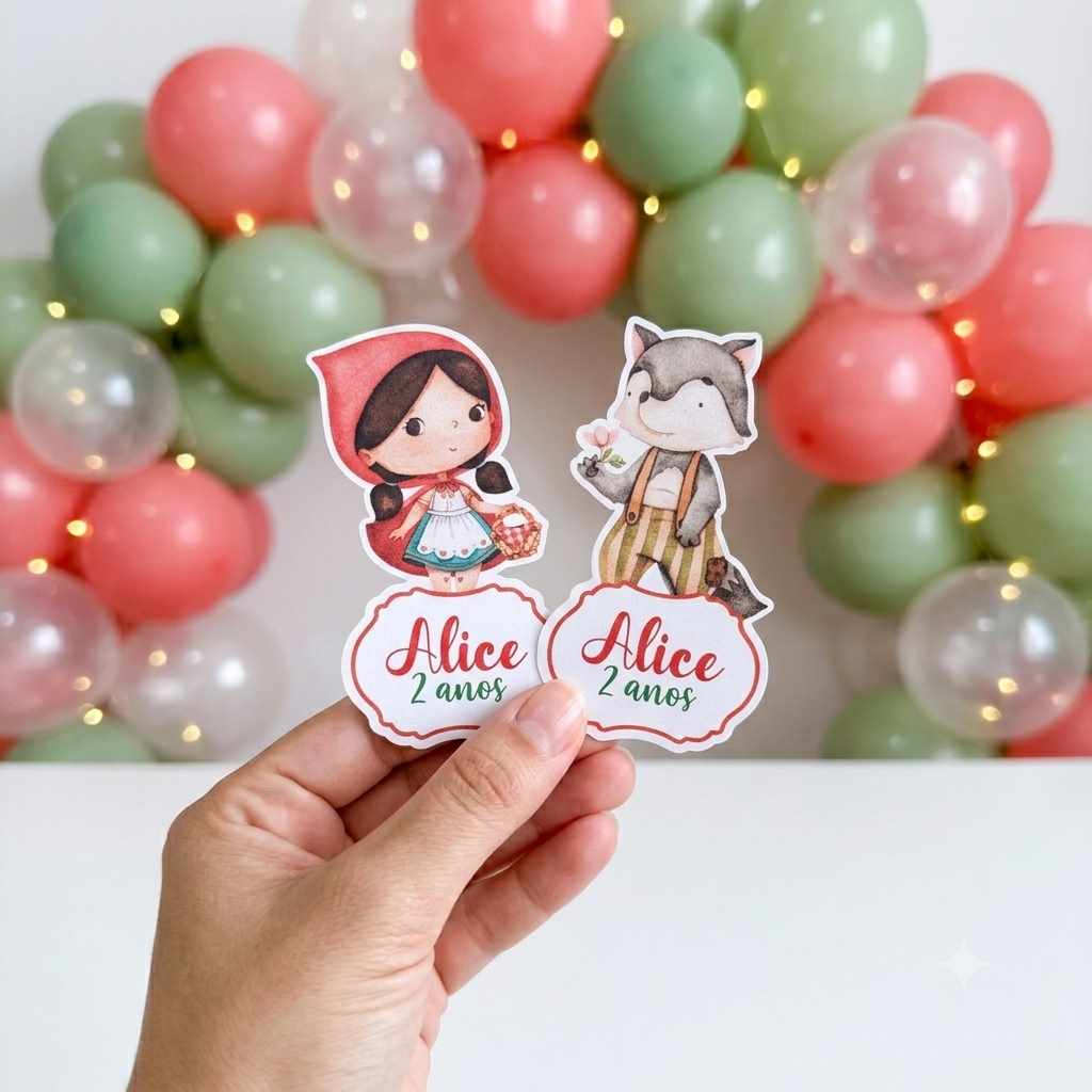 Apliques para Tubete CHAPEUZINHO VERMELHO - Festa Infantil - Lembrancinhas Personalizadas