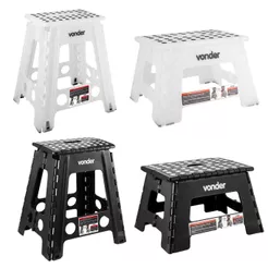 Banqueta Plástica Dobrável Vonder Antiderrapante 150kg 220mm e 450mm Preta ou Transparente