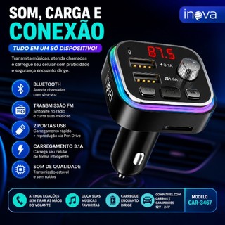 Transmissor Bluetooth FM Carro MP3 Player 18W USB Tipo C Carregador Veicular Rádio Som Automotivo