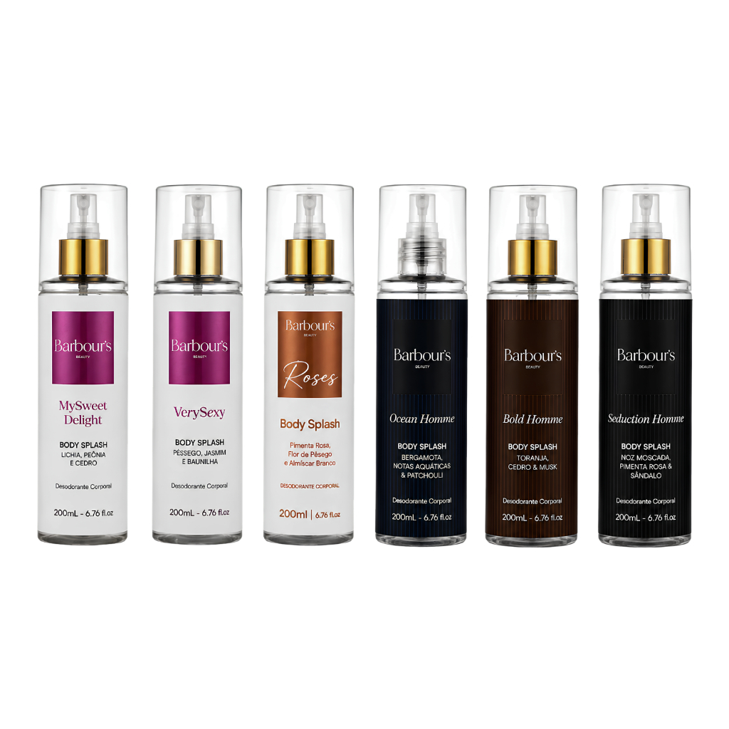 Kit 6 Body Splash Delight Very Sexy Roses Bold Homme Ocean Homme Sedeuction Homme