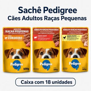Pack Ração Úmida Pedigree Para Cães Adultos Raças Pequenas Sachês Carne 100g - Caixa Com 18 Unidades