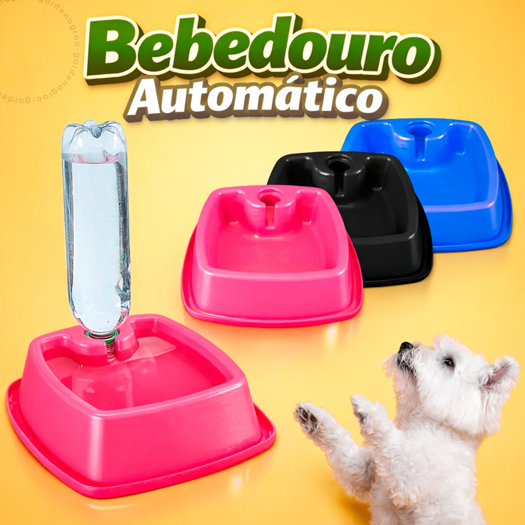 Bebedouro Automático Quadrado 900ml Cães Gatos Suporte Garrafa Higiene Cuidados Pet