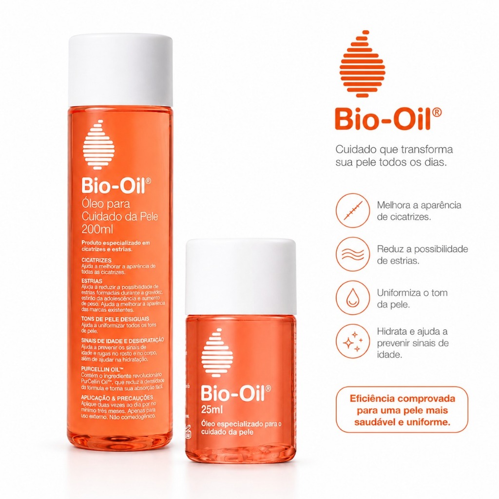 Oléo Corporal Bio Oil 100% NATURAL 25ml / 200ml. Cuidados com a Pele Cicatrizes Estrias - NÃO ACOMPANHA CAIXA INDIVIDUAL