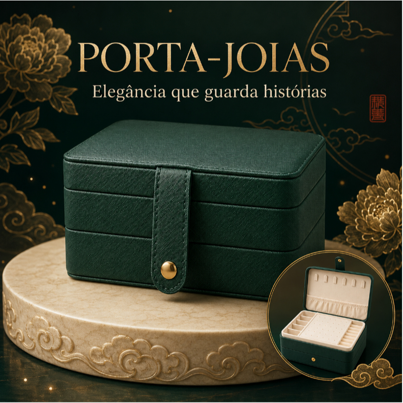 Porta Joias Feminino Organizador de Bijuterias Verde com Gaveta Colares Anéis Brincos Portátil