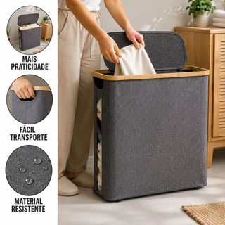 Cesto Roupa Suja Cinza Dobravel Saco Lavanderia Caixa Balde Bacia Tampa Guardar Toalha Papel