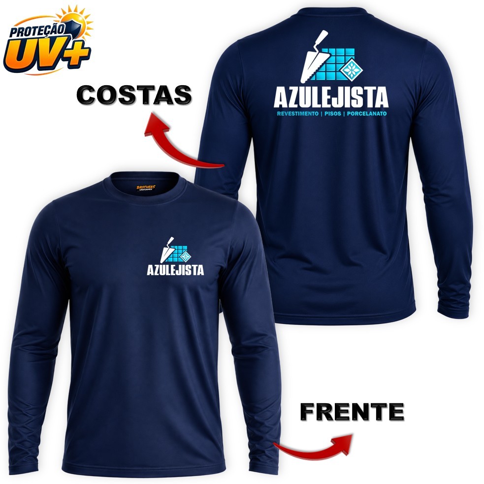 KIT com 3 Camisas Camisetas MANGA LONGA Masculinas Uniforme Profissional AZULEJISTA Pisos com Proteção UV+ Dry Fit — imagem 2 de 2