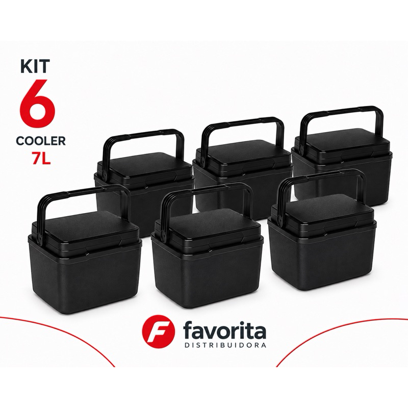 Kit 6 Cooler Térmico 7L Preto Caixa Térmica Bebidas Praia Churrasco Camping