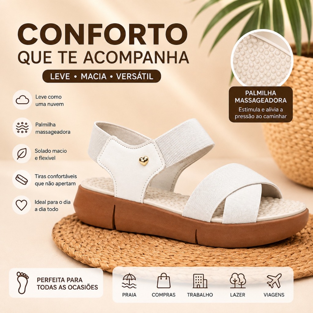 Sandália Feminina Ortopédica Massageadora Solado Antiderrapante Premium