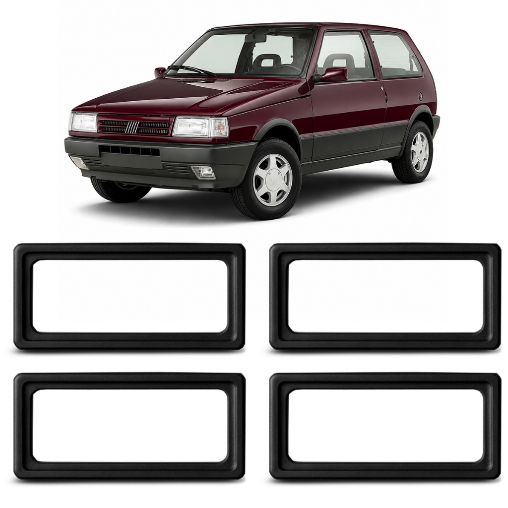 Kit 4 Moldura Maçaneta Interna Uno 1984 a 2004 Preta