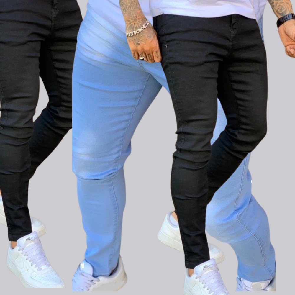 KIT Calças Jeans Masculina Skinny Com Lycra Slim Elastano do 36 ao 48